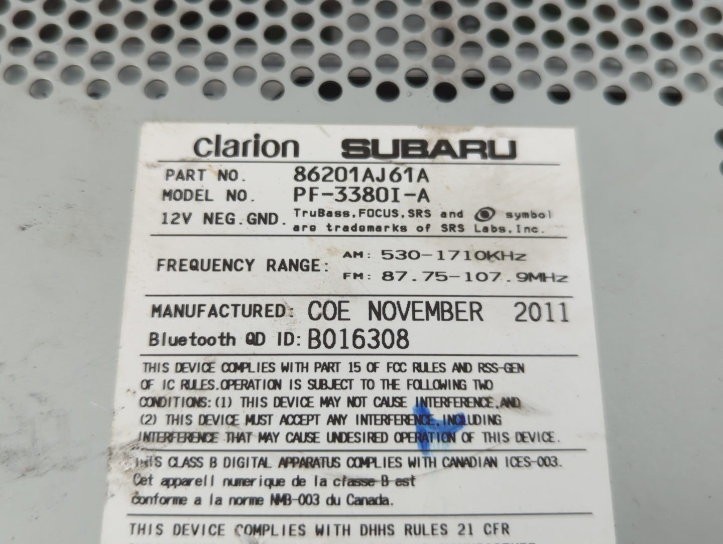 2012-2014 Subaru Legacy Radio AM FM Cd Player Receiver Replacement P/N:86201AJ61A Fits Fits 2012 2013 2014 OEM Used Auto Par
