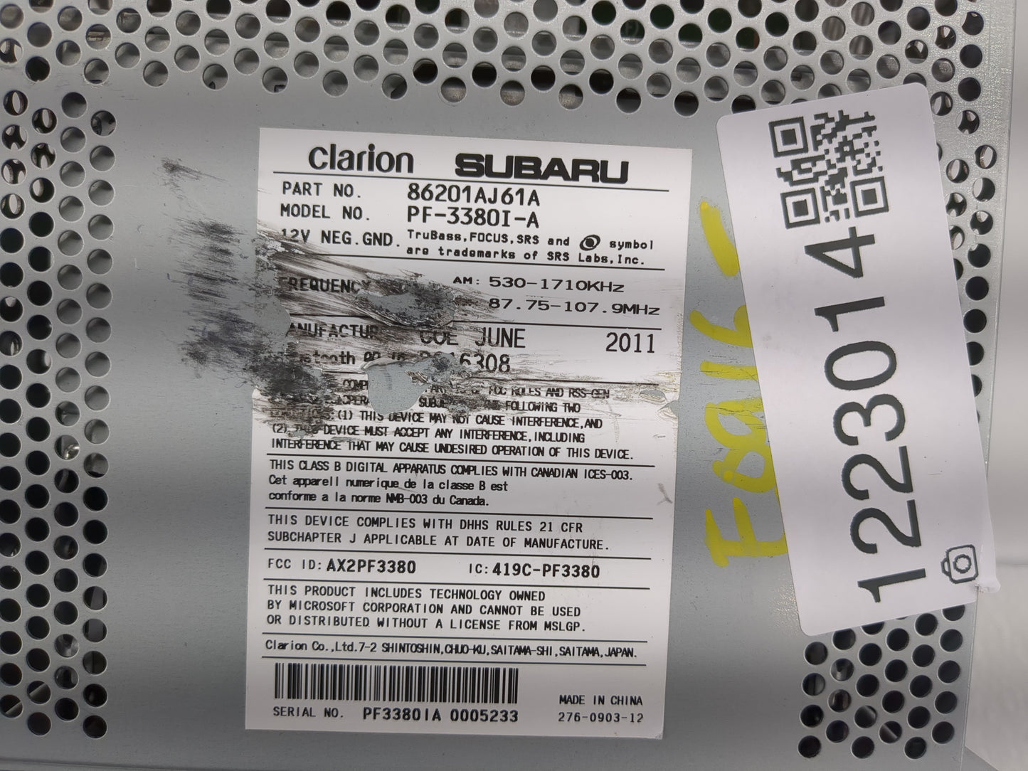 2012-2014 Subaru Legacy Radio AM FM Cd Player Receiver Replacement P/N:86201AJ61A Fits Fits 2012 2013 2014 OEM Used Auto Par
