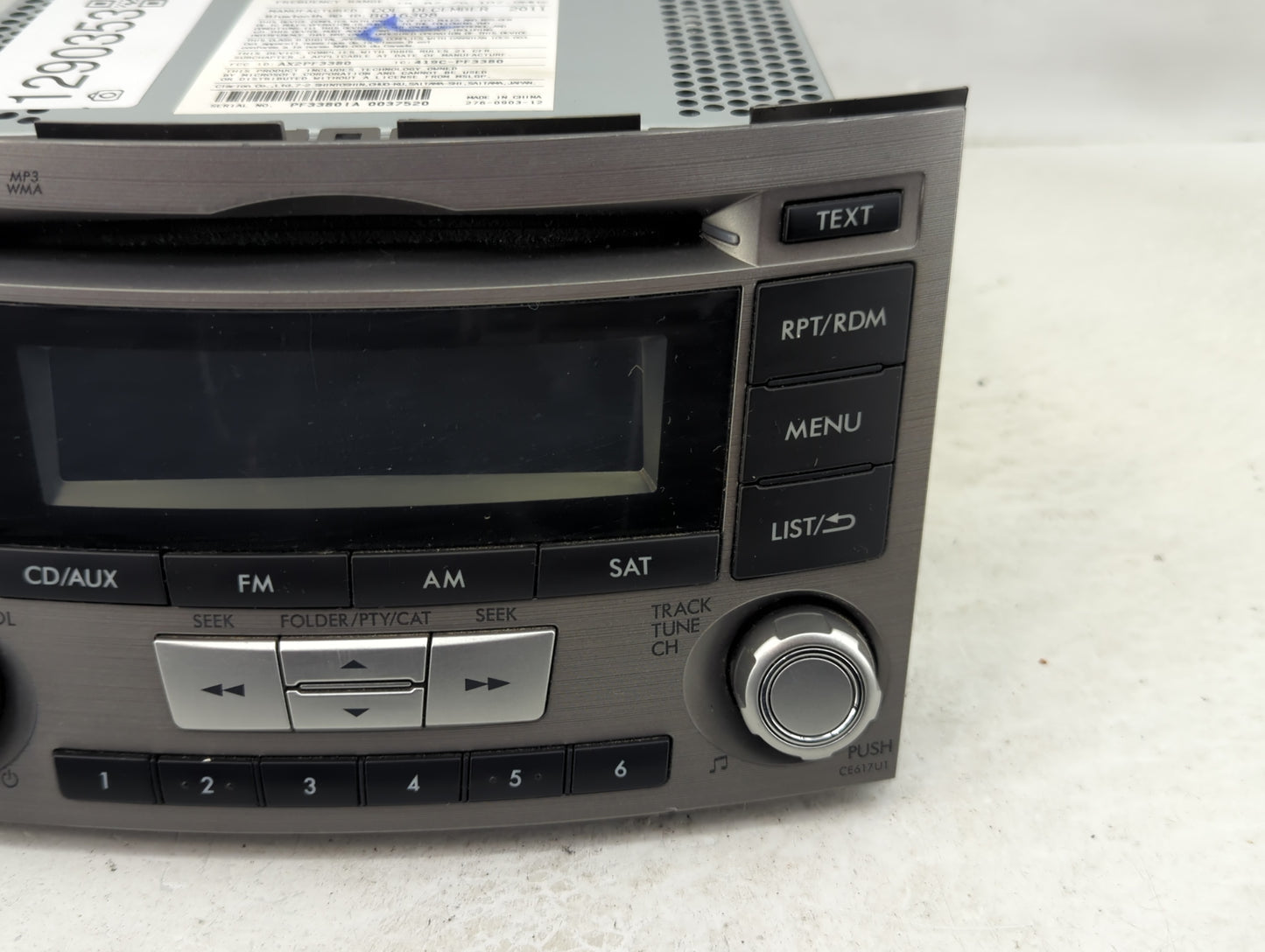 2012-2014 Subaru Legacy Radio AM FM Cd Player Receiver Replacement P/N:86201AJ614A Fits Fits 2012 2013 2014 OEM Used Auto Pa