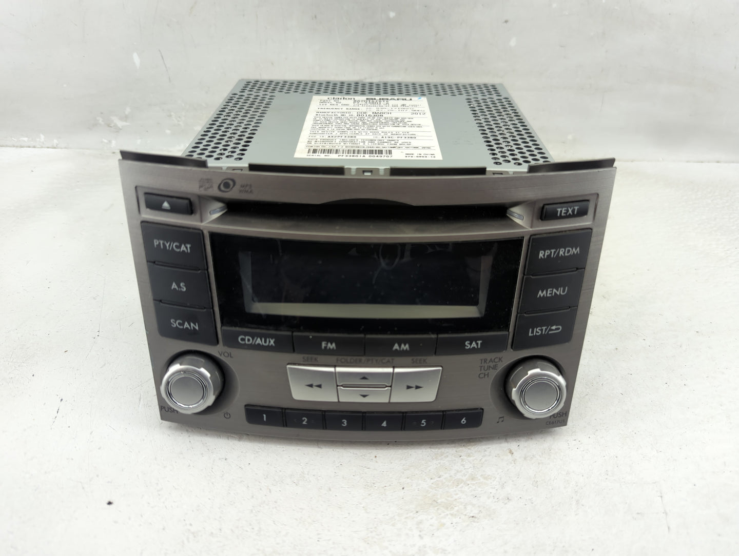 2012-2014 Subaru Legacy Radio AM FM Cd Player Receiver Replacement P/N:86201AJ61A Fits Fits 2012 2013 2014 OEM Used Auto Par