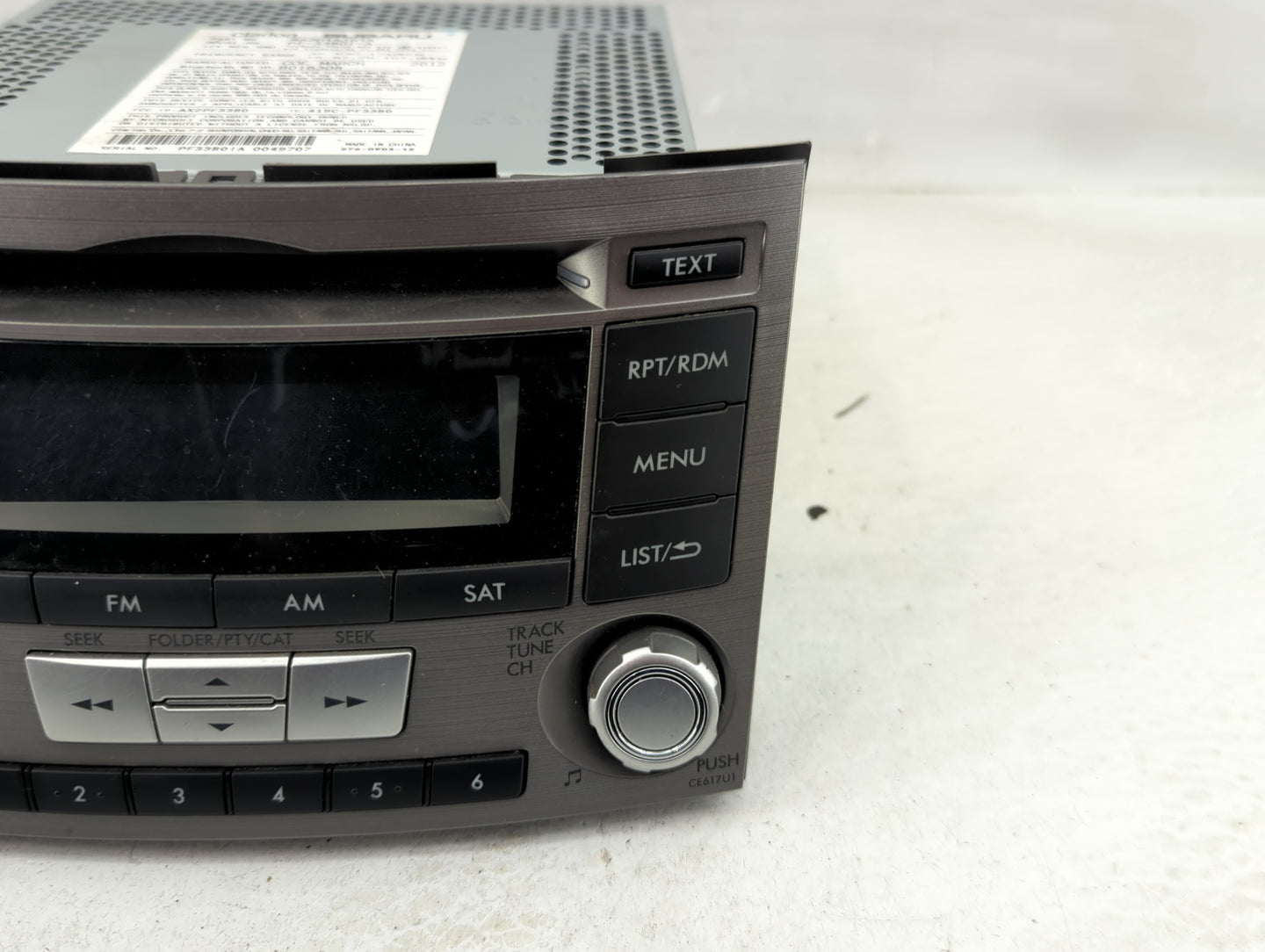 2012-2014 Subaru Legacy Radio AM FM Cd Player Receiver Replacement P/N:86201AJ61A Fits Fits 2012 2013 2014 OEM Used Auto Par