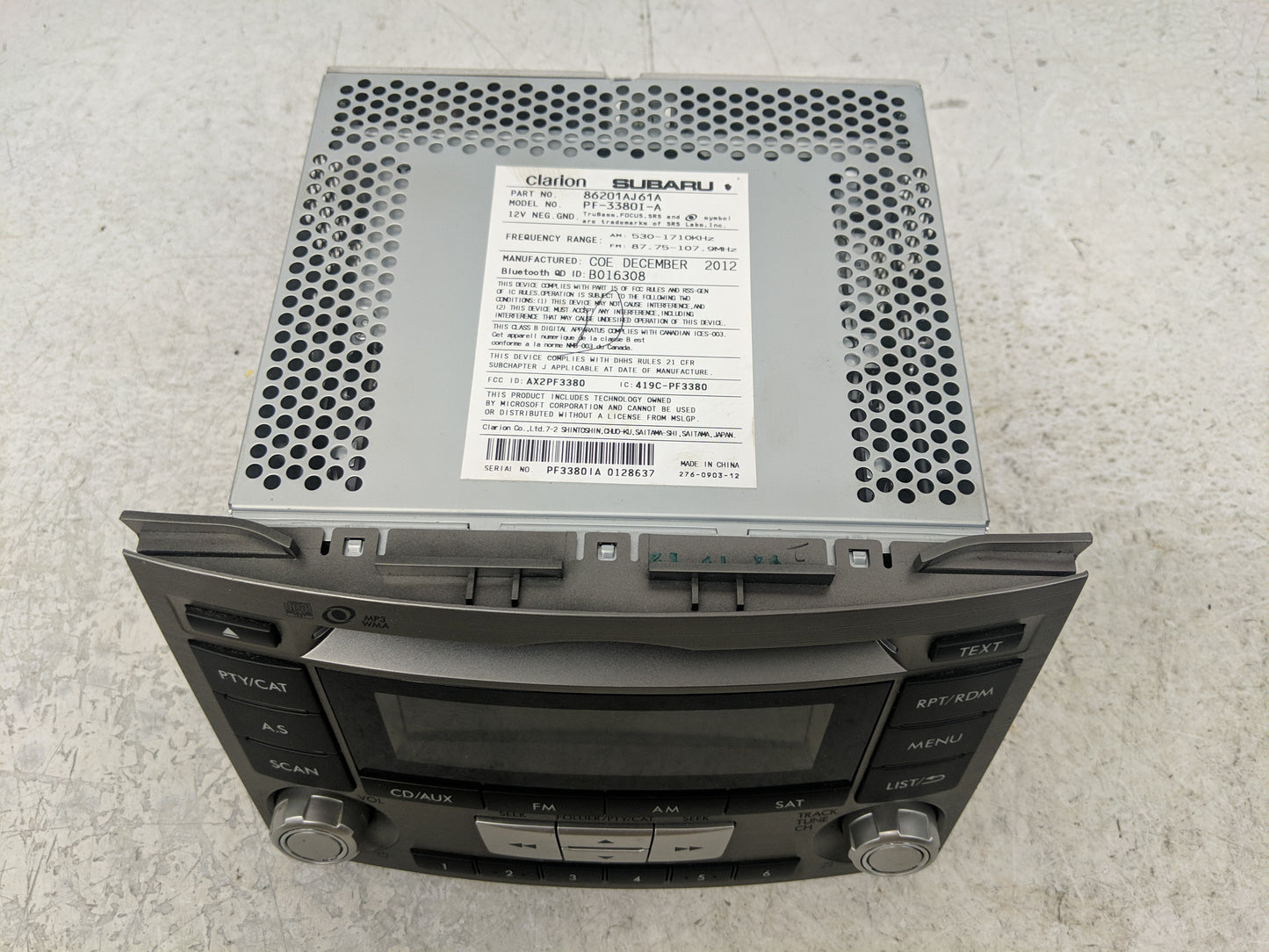 2012-2014 Subaru Legacy Radio AM FM Cd Player Receiver Replacement P/N:86201AJ61A Fits Fits 2012 2013 2014 OEM Used Auto Par