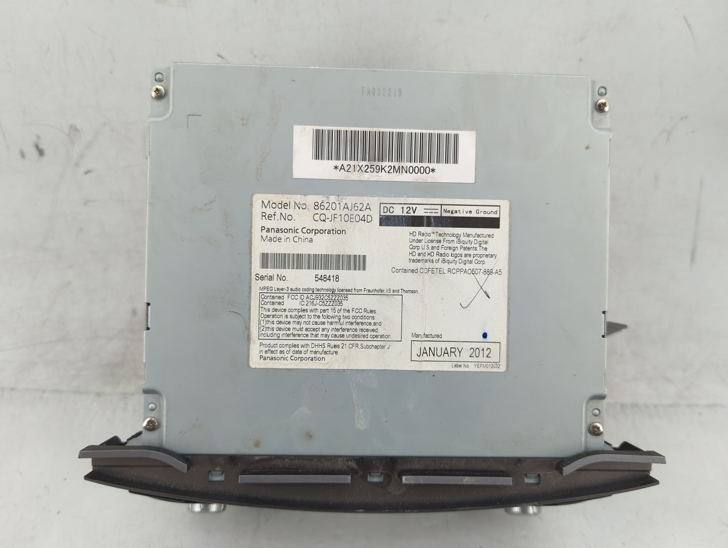 2012 Subaru Legacy Radio AM FM Cd Player Receiver Replacement P/N:86201AJ62A Fits OEM Used Auto Parts - Oemusedautoparts1.co