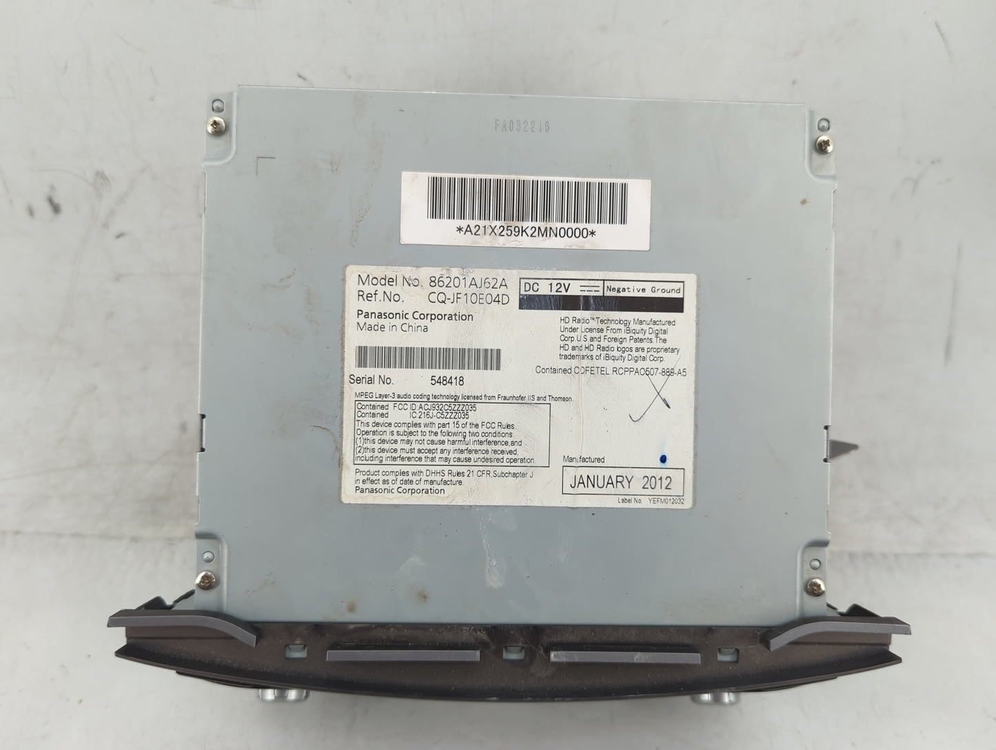 2012 Subaru Legacy Radio AM FM Cd Player Receiver Replacement P/N:86201AJ62A Fits OEM Used Auto Parts - Oemusedautoparts1.co