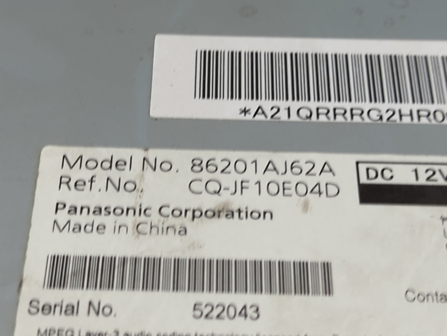 2012 Subaru Legacy Radio AM FM Cd Player Receiver Replacement P/N:86201AJ62A CQ-JF10E04D Fits OEM Used Auto Parts - Oemuseda