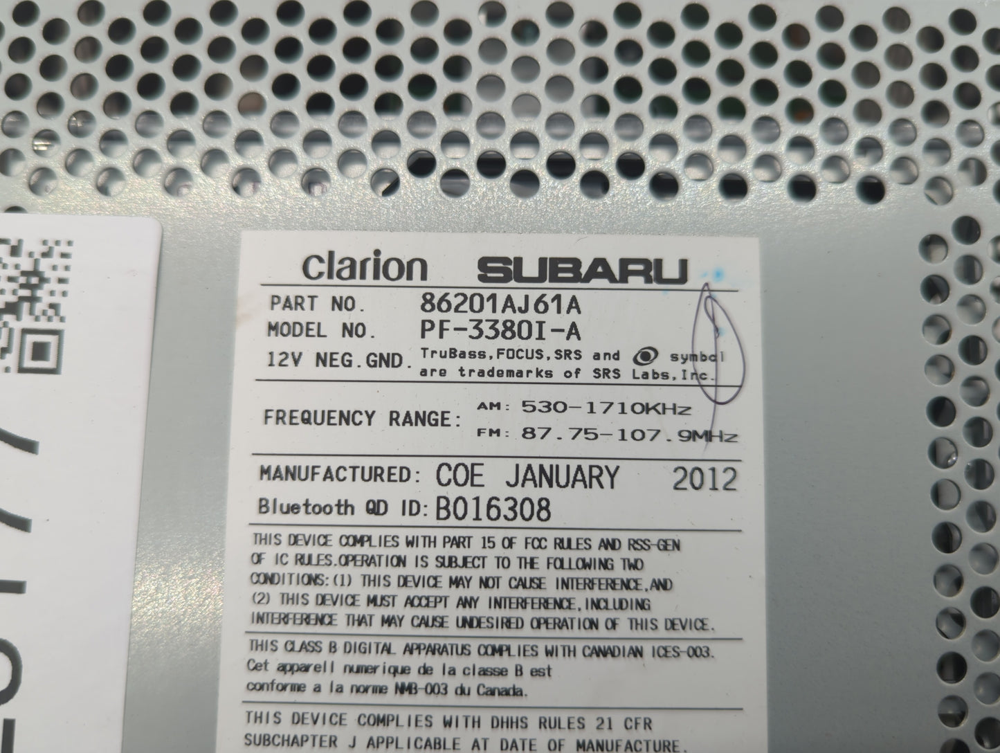2012-2014 Subaru Legacy Radio AM FM Cd Player Receiver Replacement P/N:86201AJ61A Fits Fits 2012 2013 2014 OEM Used Auto Par