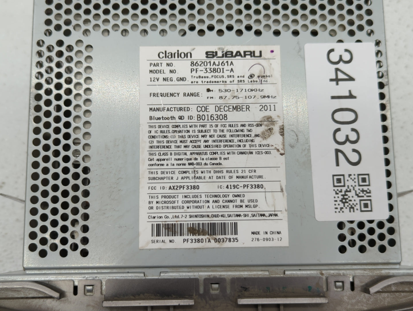 2012-2014 Subaru Legacy Radio AM FM Cd Player Receiver Replacement P/N:86201AJ61A Fits Fits 2012 2013 2014 OEM Used Auto Par