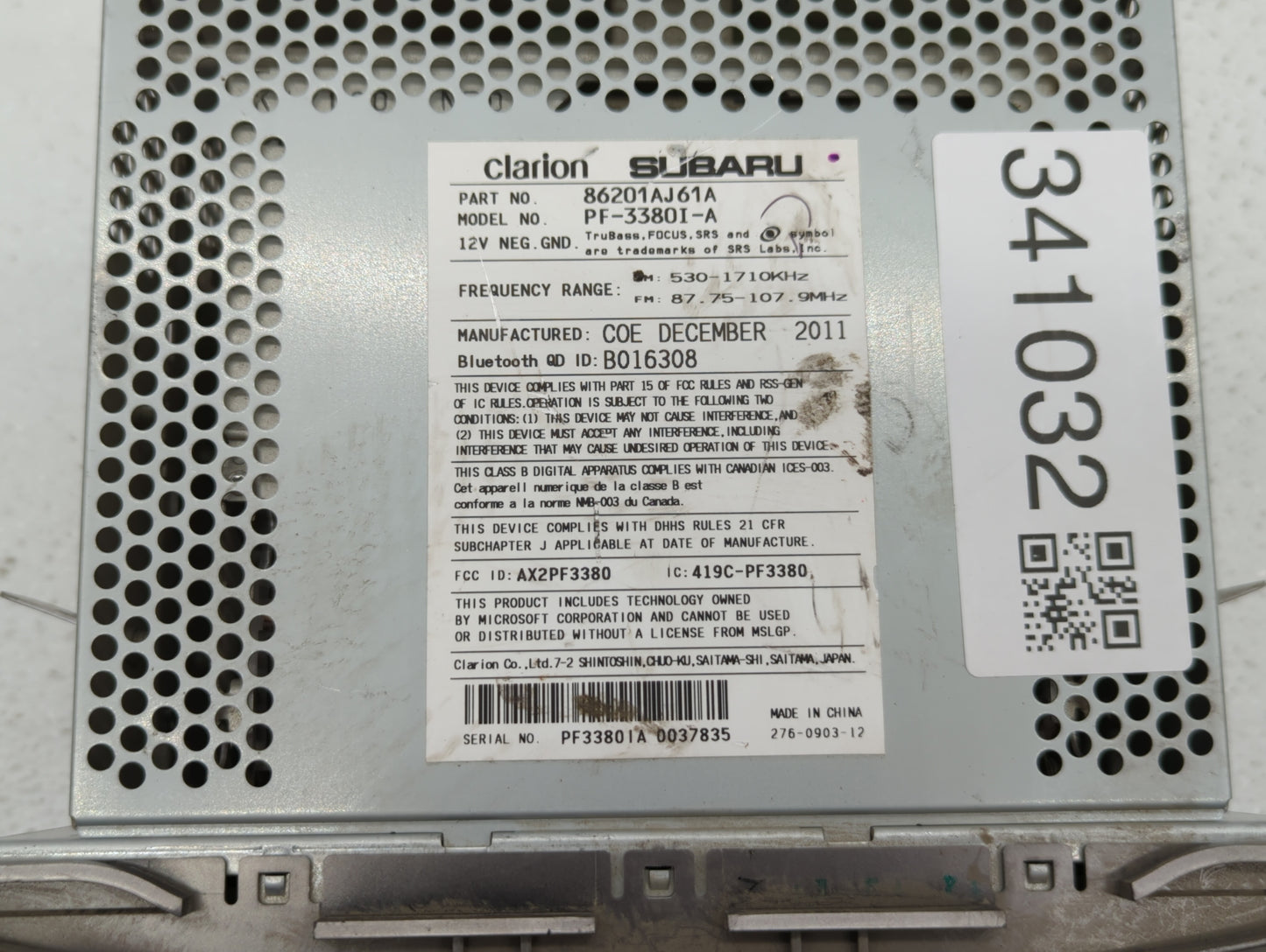 2012-2014 Subaru Legacy Radio AM FM Cd Player Receiver Replacement P/N:86201AJ61A Fits Fits 2012 2013 2014 OEM Used Auto Par