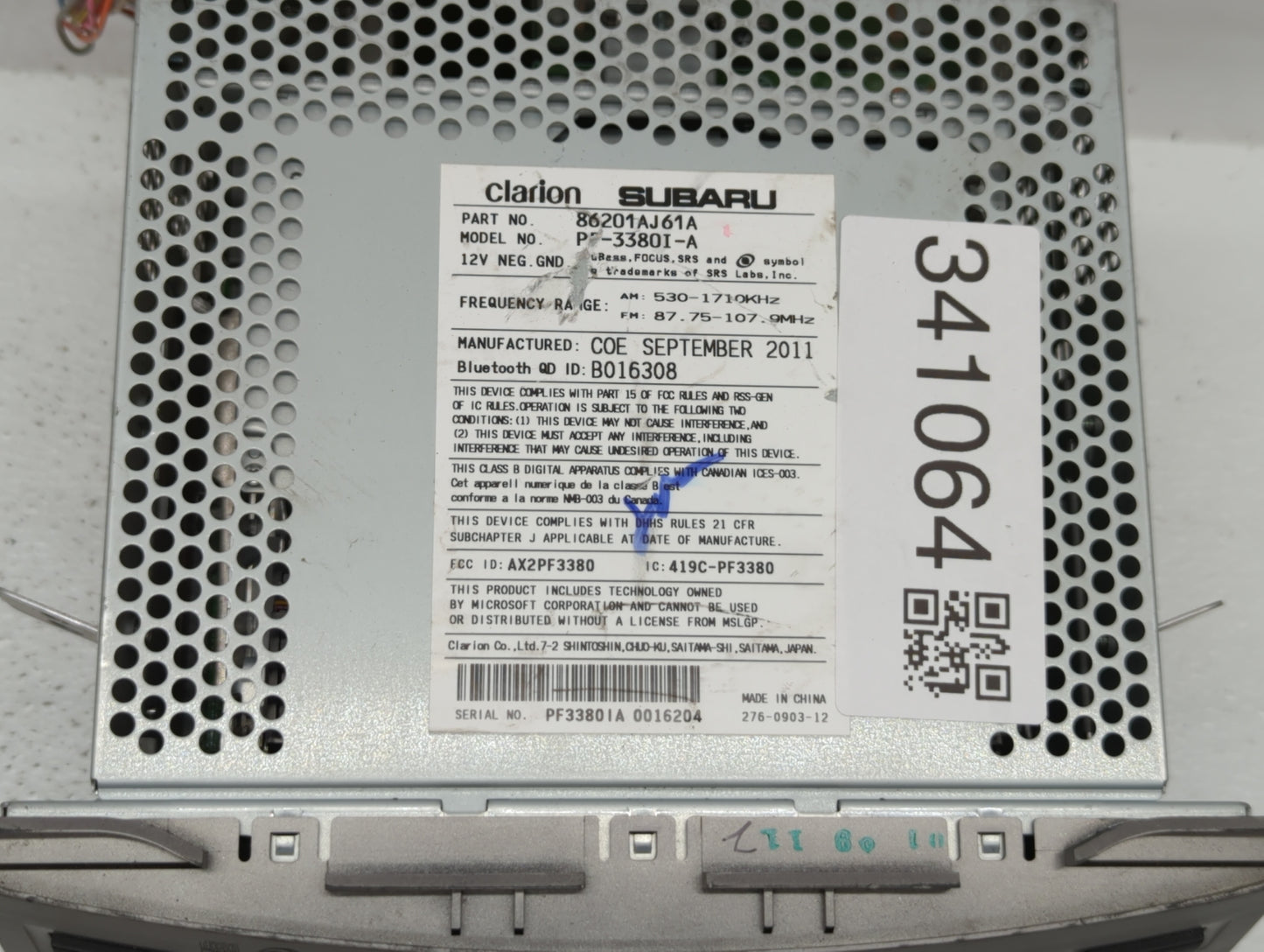2012-2014 Subaru Legacy Radio AM FM Cd Player Receiver Replacement P/N:86201AJ61A Fits Fits 2012 2013 2014 OEM Used Auto Par