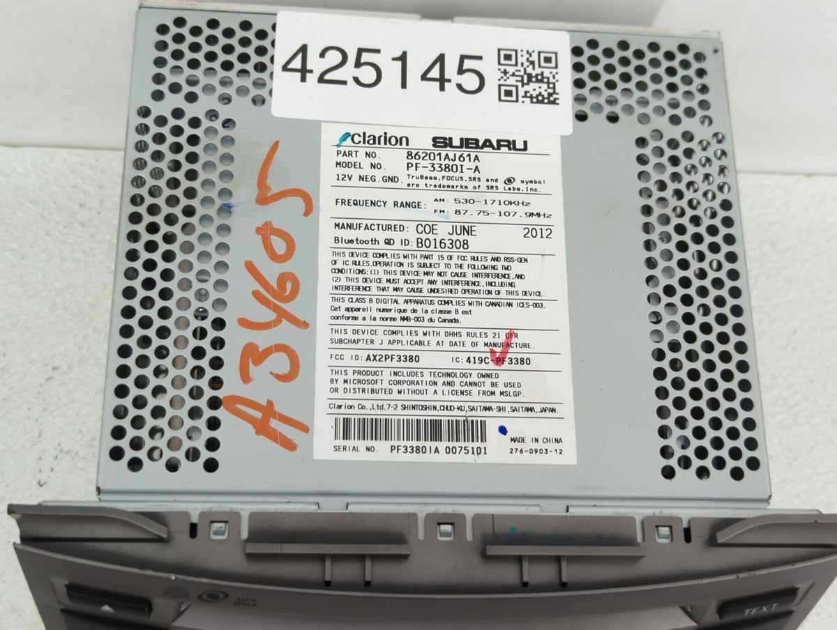 2012-2014 Subaru Legacy Am Fm Cd Player Radio Receiver 425145 - Oemusedautoparts1.com