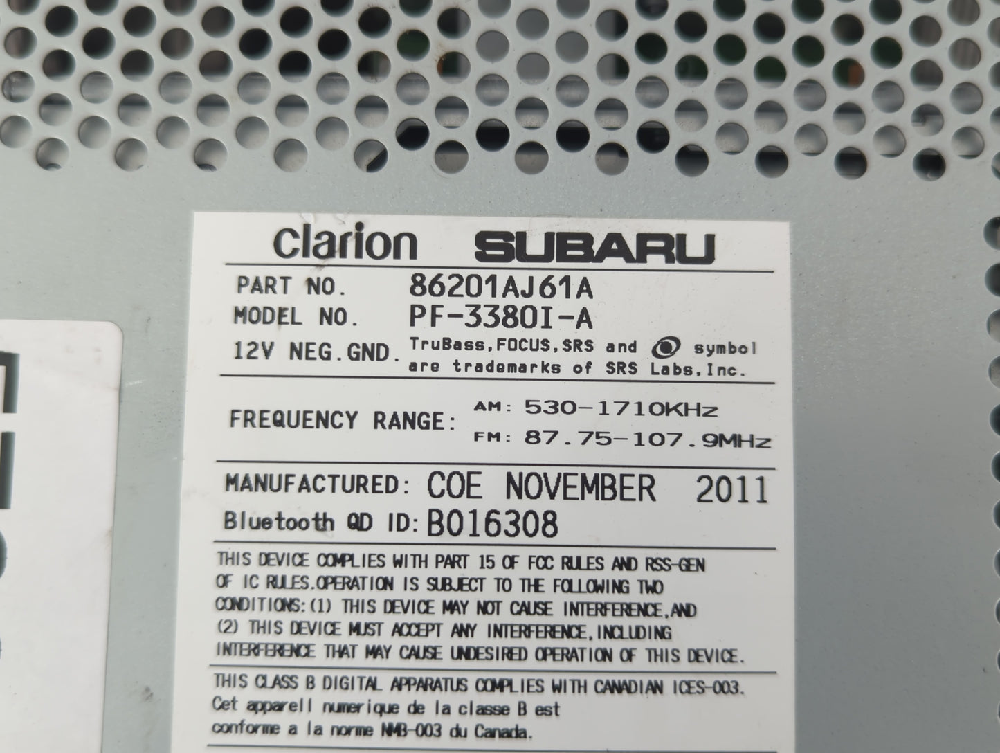 2012-2014 Subaru Legacy Am Fm Cd Player Radio Receiver - Oemusedautoparts1.com