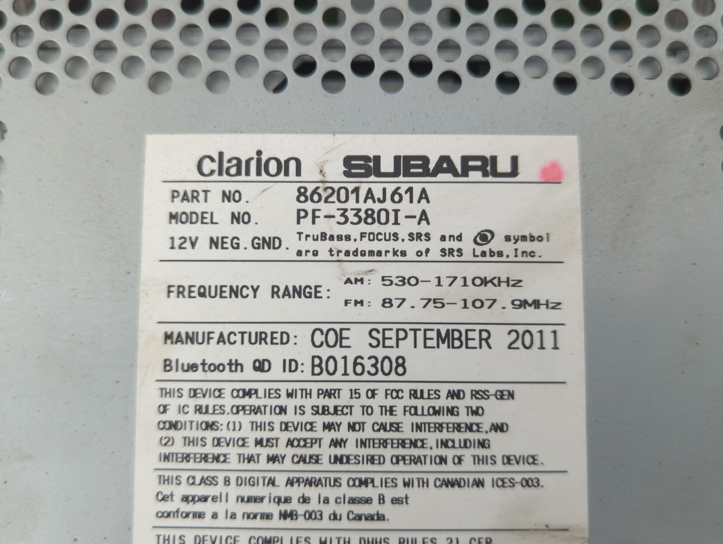 2012-2014 Subaru Legacy Am Fm Cd Player Radio Receiver - Oemusedautoparts1.com