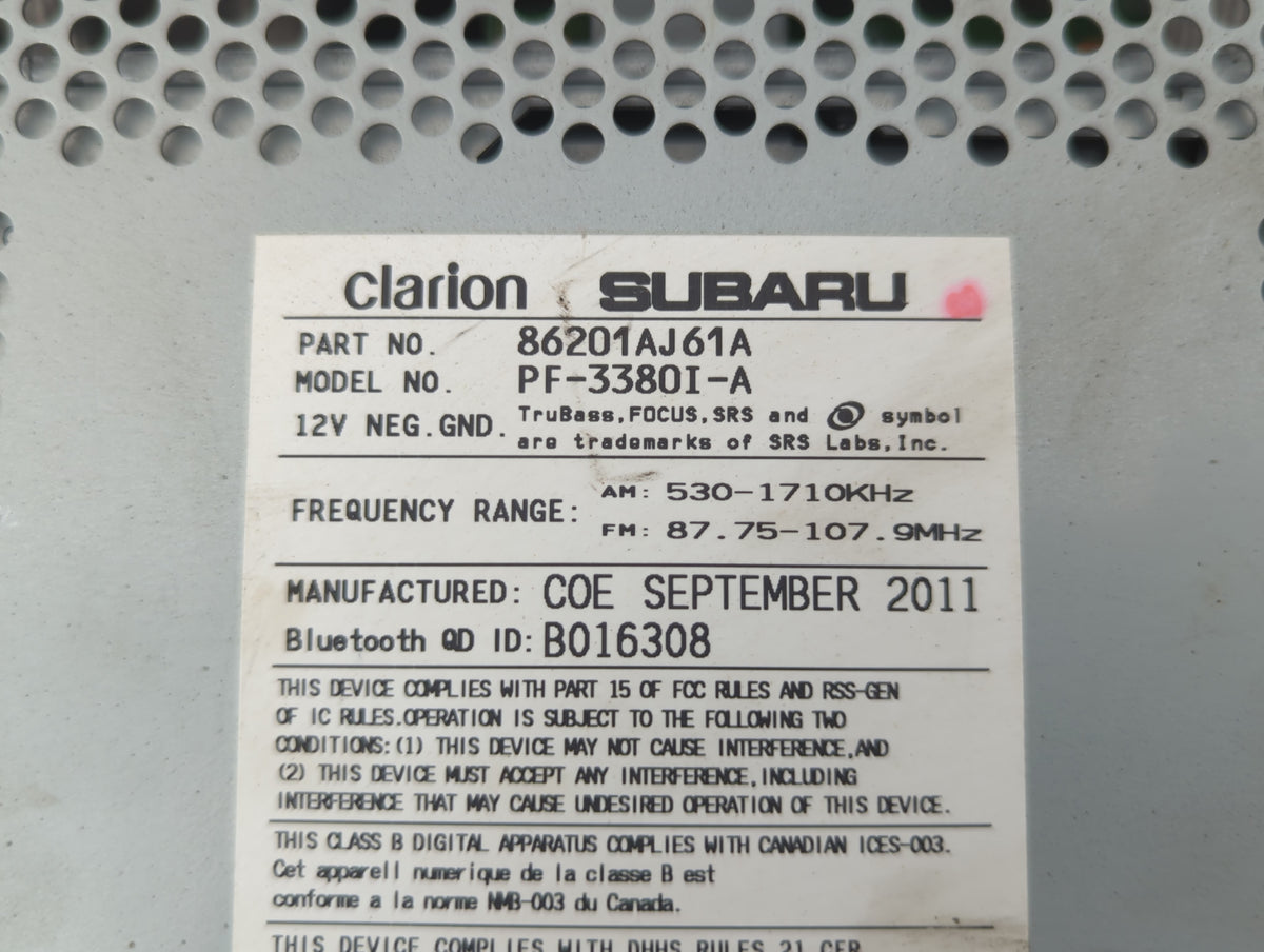 2012-2014 Subaru Legacy Am Fm Cd Player Radio Receiver 582732 - Oemusedautoparts1.com