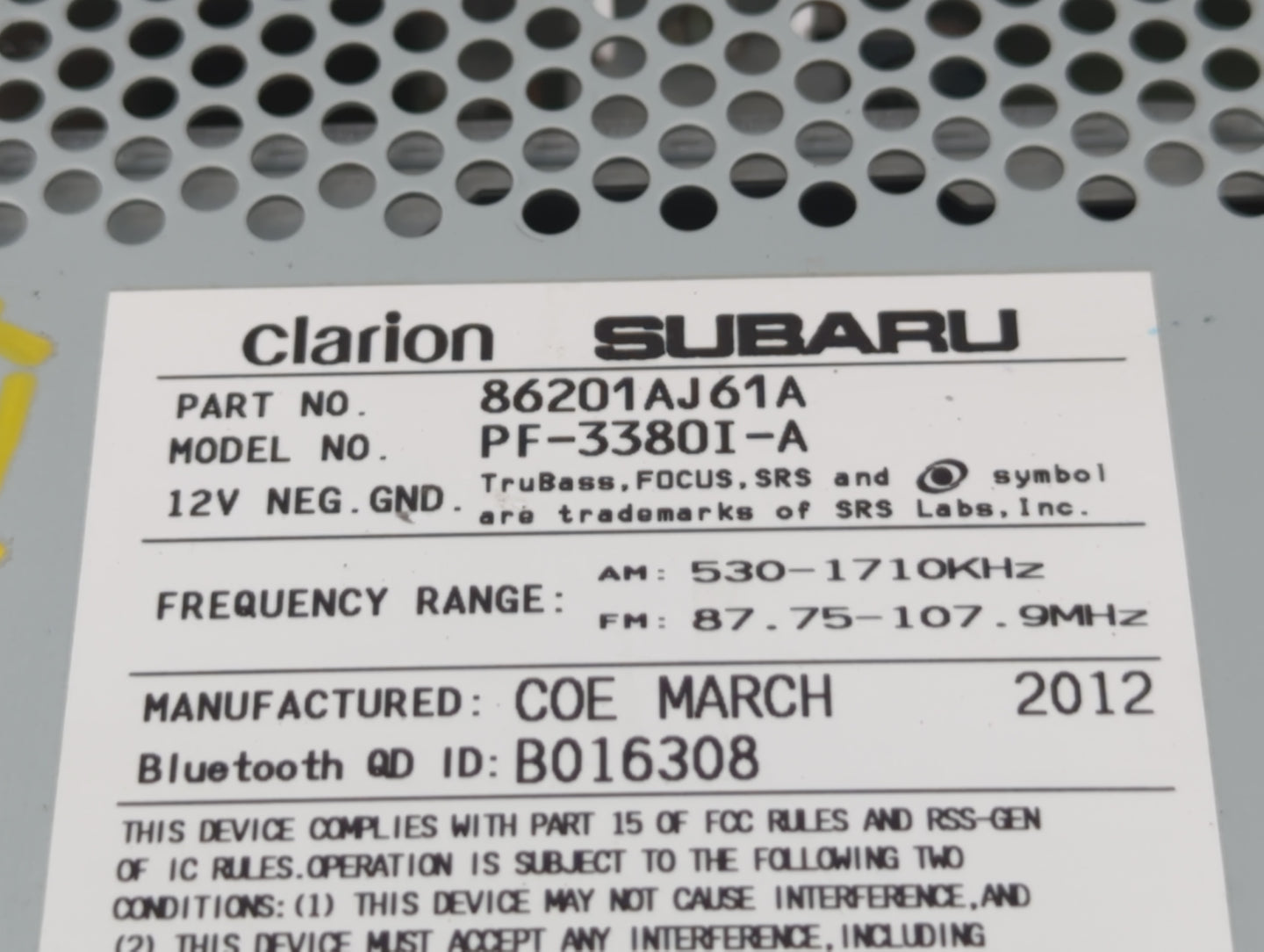 2012-2014 Subaru Legacy Am Fm Cd Player Radio Receiver - Oemusedautoparts1.com