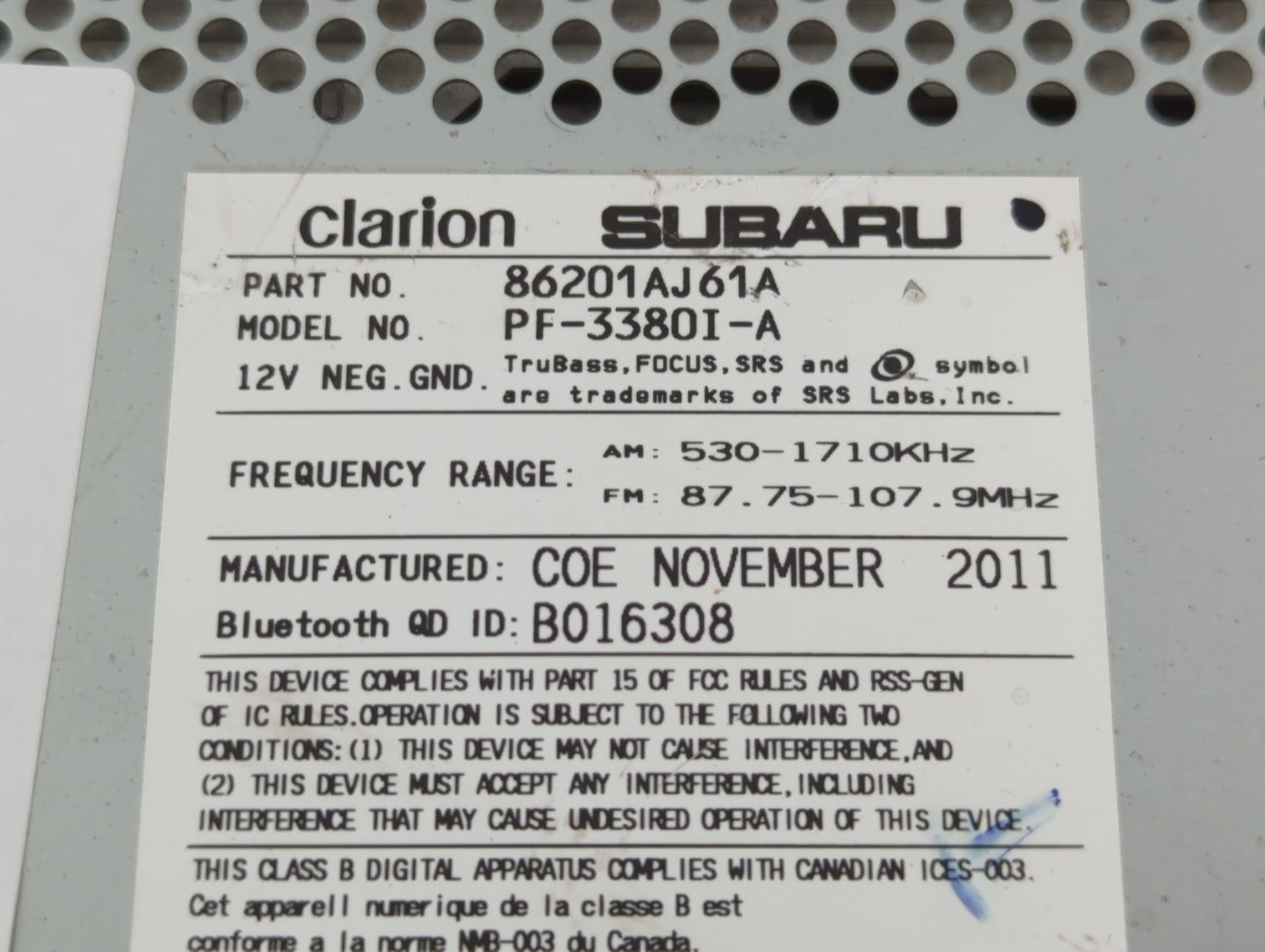 2012-2014 Subaru Legacy Am Fm Cd Player Radio Receiver - Oemusedautoparts1.com