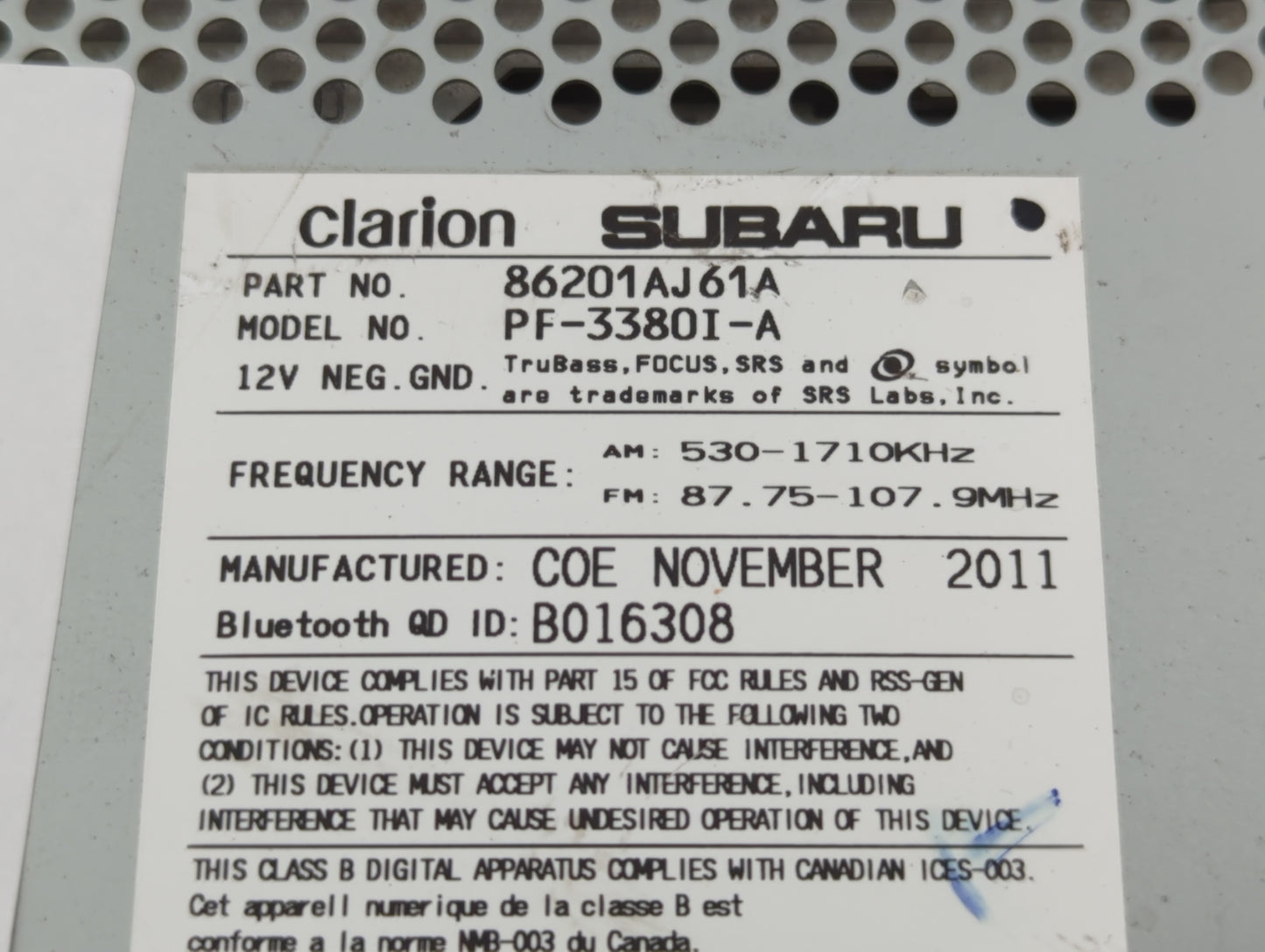 2012-2014 Subaru Legacy Am Fm Cd Player Radio Receiver - Oemusedautoparts1.com
