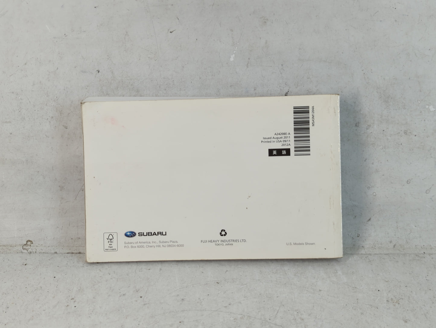 2012 Subaru Legacy Owners Manual Book Guide P/N:A2420BE-A OEM Used Auto Parts - Oemusedautoparts1.com