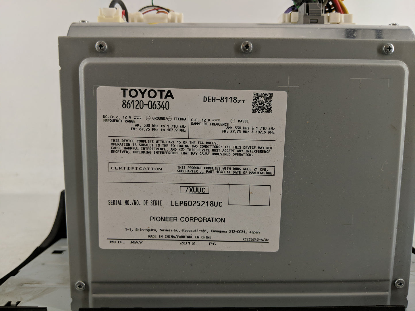 2012-2013 Toyota Camry Radio AM FM Cd Player Receiver Replacement P/N:86120-06340 Fits Fits 2012 2013 OEM Used Auto Parts - 