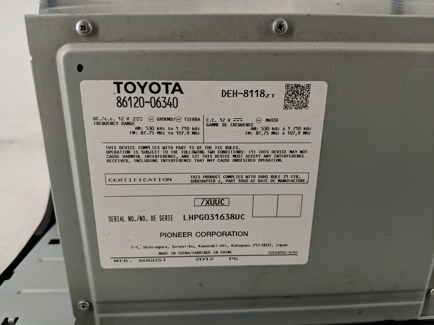 2012-2013 Toyota Camry Radio Control Panel - Oemusedautoparts1.com
