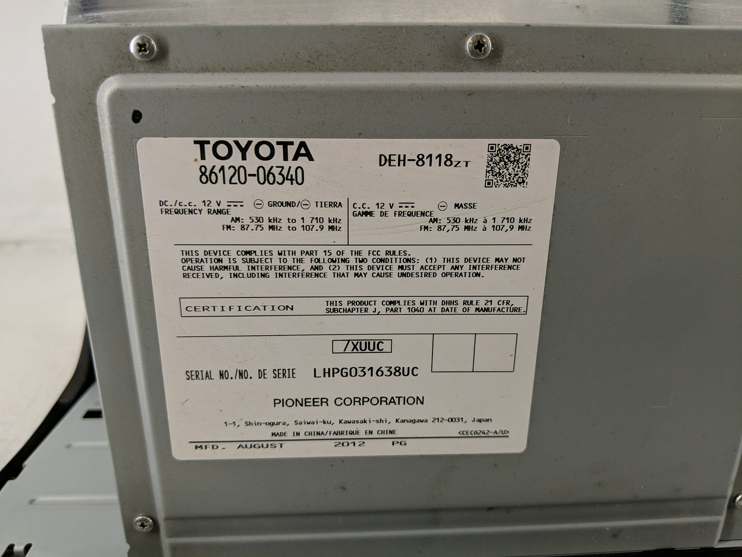 2012-2013 Toyota Camry Radio Control Panel - Oemusedautoparts1.com