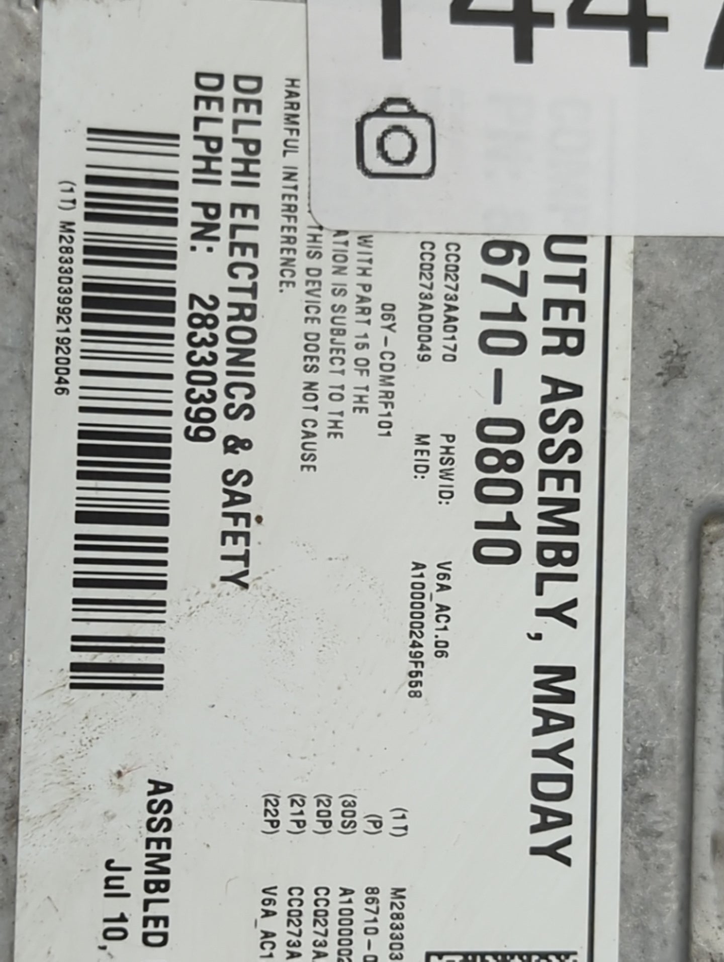 2012-2012 Toyota Camry Safety Restraint Srs Airbag Control Module 1447944 - Oemusedautoparts1.com