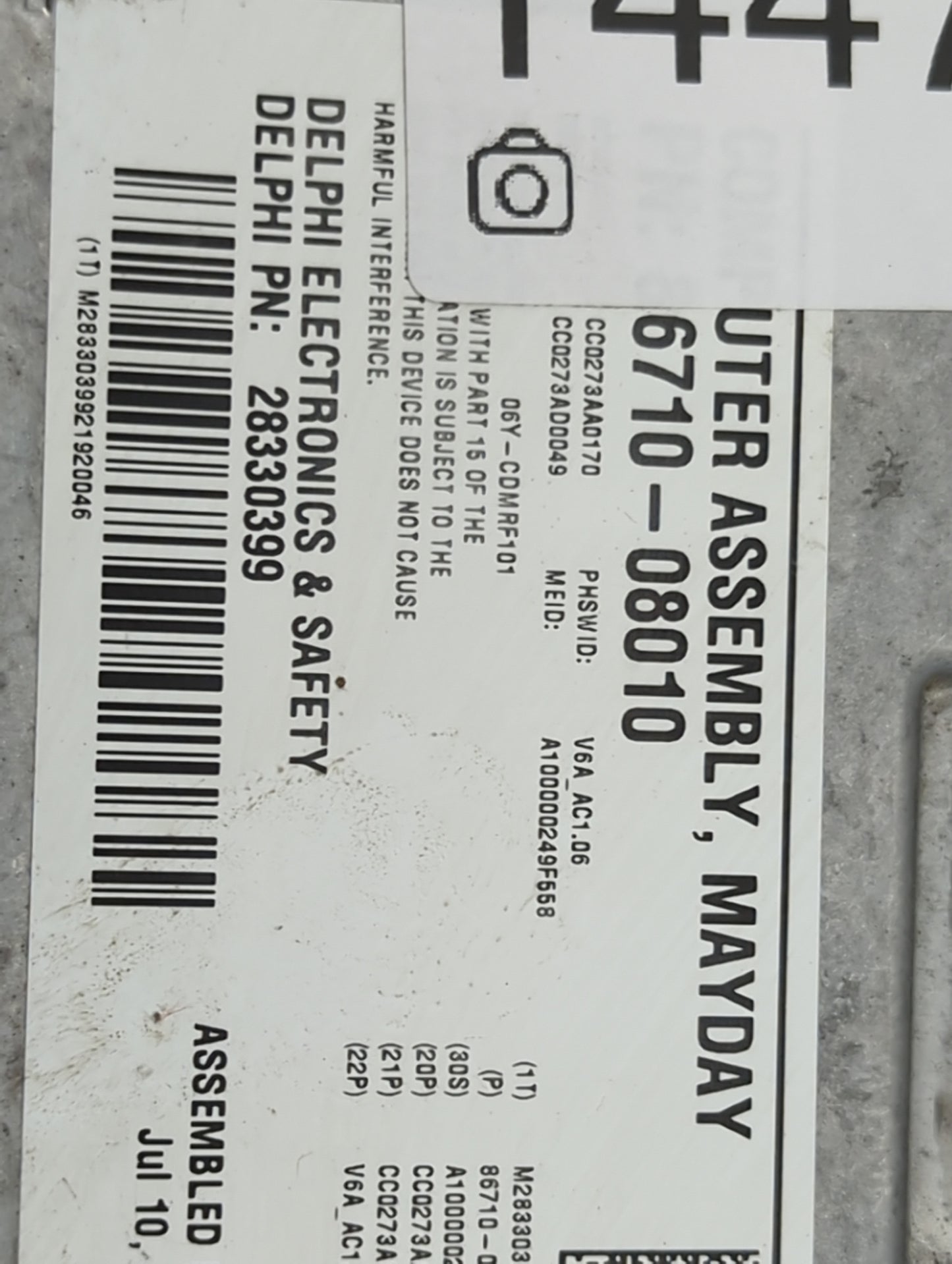 2012-2012 Toyota Camry Safety Restraint Srs Airbag Control Module 1447944 - Oemusedautoparts1.com