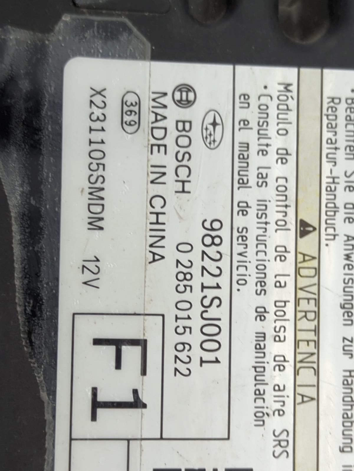 2012-2012 Toyota Camry Safety Restraint Srs Airbag Control Module 1448430 - Oemusedautoparts1.com