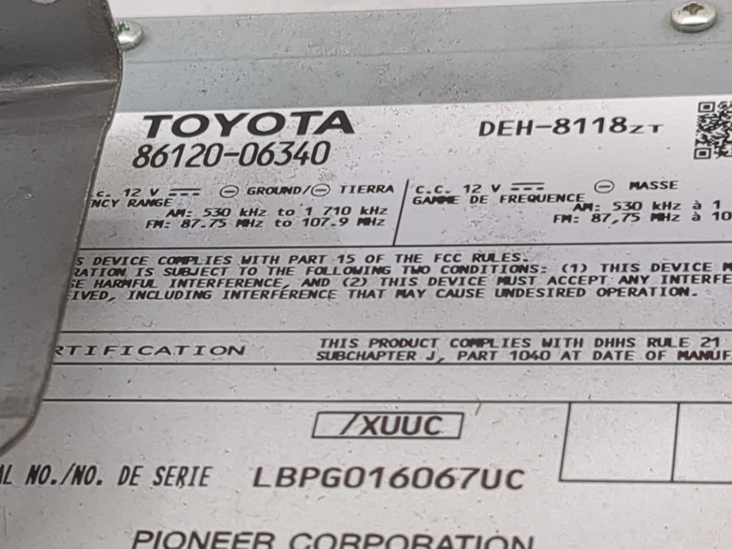 2012-2013 Toyota Camry Radio AM FM Cd Player Receiver Replacement P/N:86120-06340 DEH-8118ZT, LBPG016067UC Fits Fits 2012 20