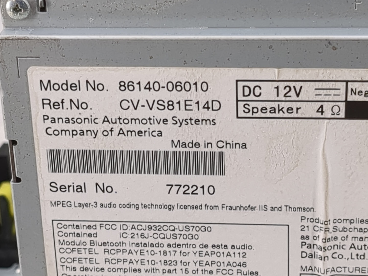 2012 Toyota Camry Radio AM FM Cd Player Receiver Replacement P/N:86140-06010 CV-VS81E14D, ACJ932CQ-US70G0, 216J-CQUS70G0 Fit
