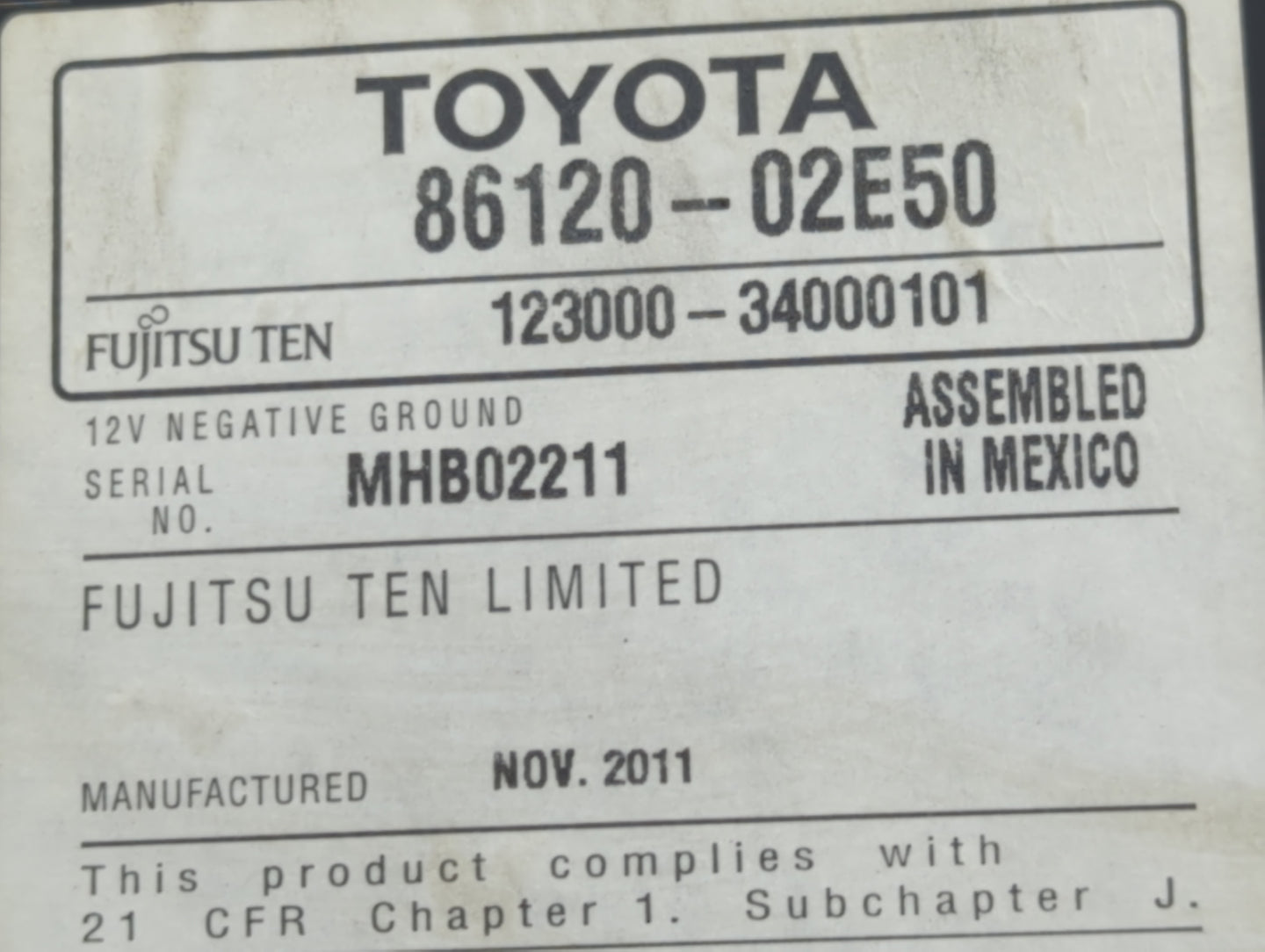 2011-2013 Toyota Corolla Radio AM FM Cd Player Receiver Replacement P/N:86120-02E50 Fits Fits 2011 2012 2013 OEM Used Auto P