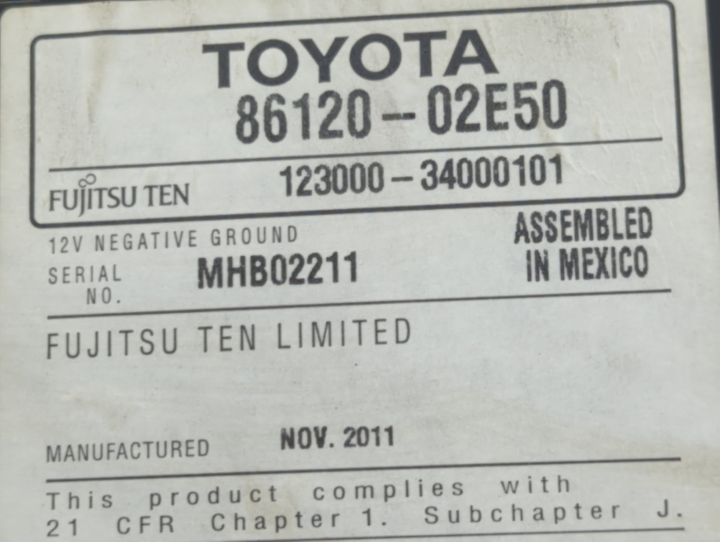 2011-2013 Toyota Corolla Radio AM FM Cd Player Receiver Replacement P/N:86120-02E50 Fits Fits 2011 2012 2013 OEM Used Auto P
