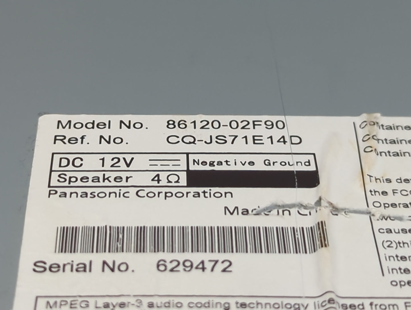 2012-2013 Toyota Corolla Radio AM FM Cd Player Receiver Replacement P/N:86120-02F90 Fits Fits 2012 2013 OEM Used Auto Parts 