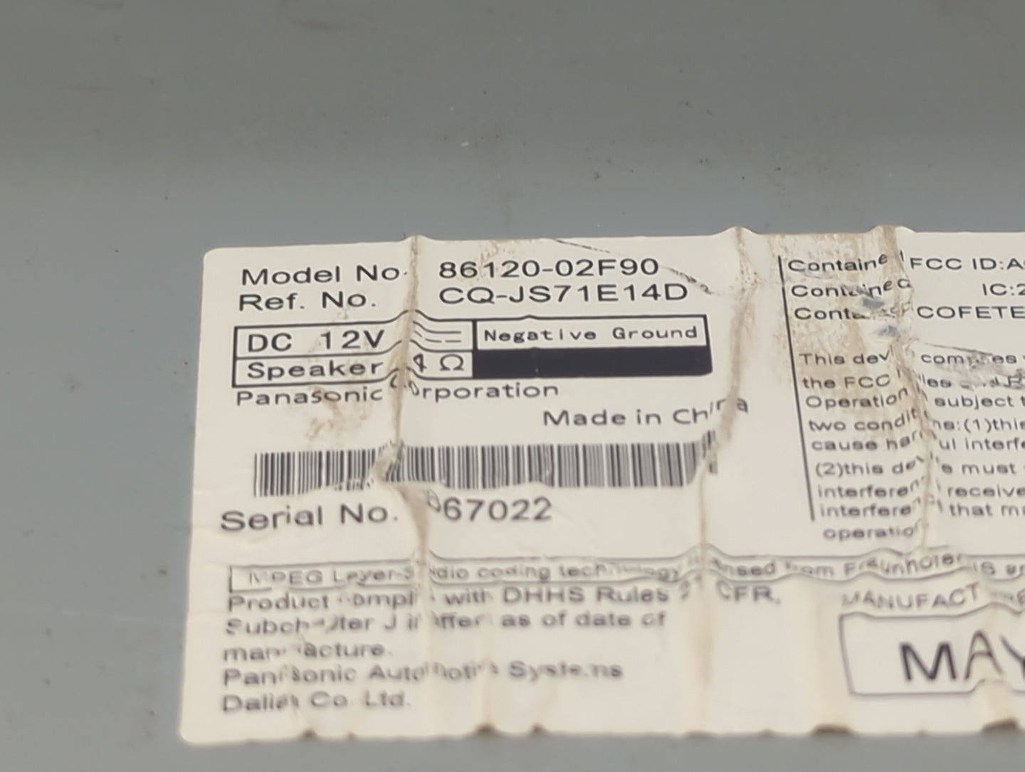 2012-2013 Toyota Corolla Radio AM FM Cd Player Receiver Replacement P/N:86120-02F90 CQ-JS71E14D Fits Fits 2012 2013 OEM Used
