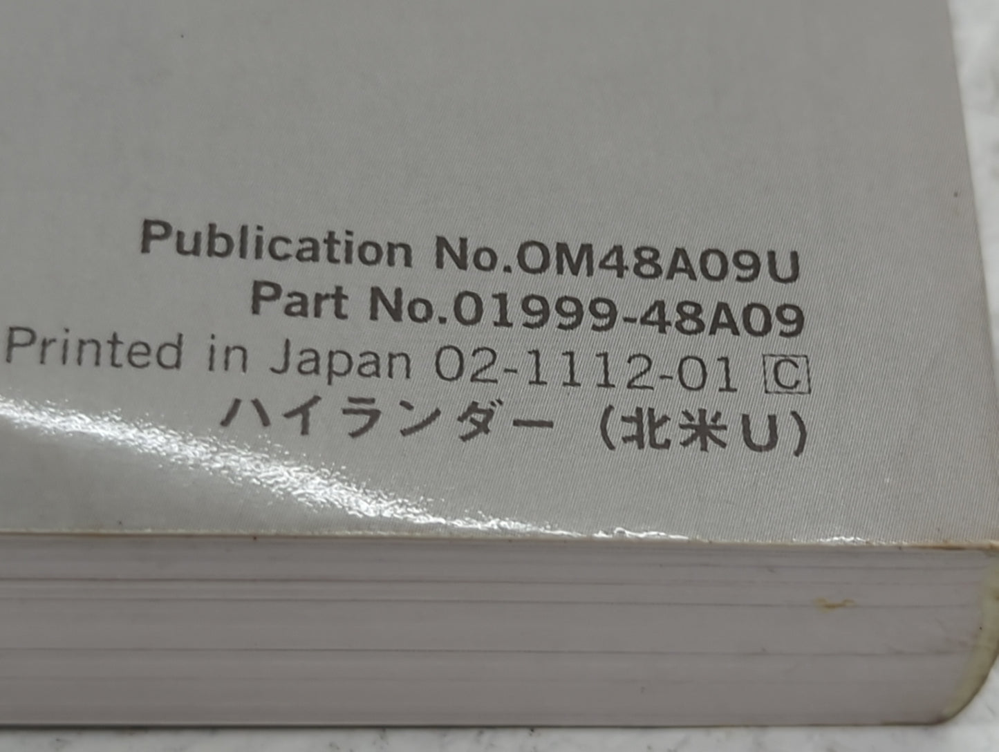 2012 Toyota Highlander Owners Manual Book Guide P/N:OM48A09U 01999-48A09 OEM Used Auto Parts - Oemusedautoparts1.com
