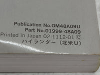 2012 Toyota Highlander Owners Manual Book Guide P/N:OM48A09U 01999-48A09 OEM Used Auto Parts - Oemusedautoparts1.com