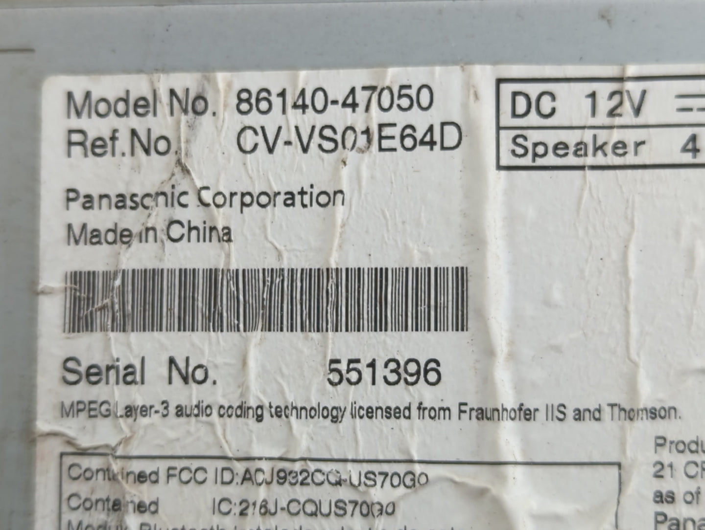2012-2015 Toyota Prius Radio AM FM Cd Player Receiver Replacement P/N:86140-47050 Fits Fits 2012 2013 2014 2015 OEM Used Aut