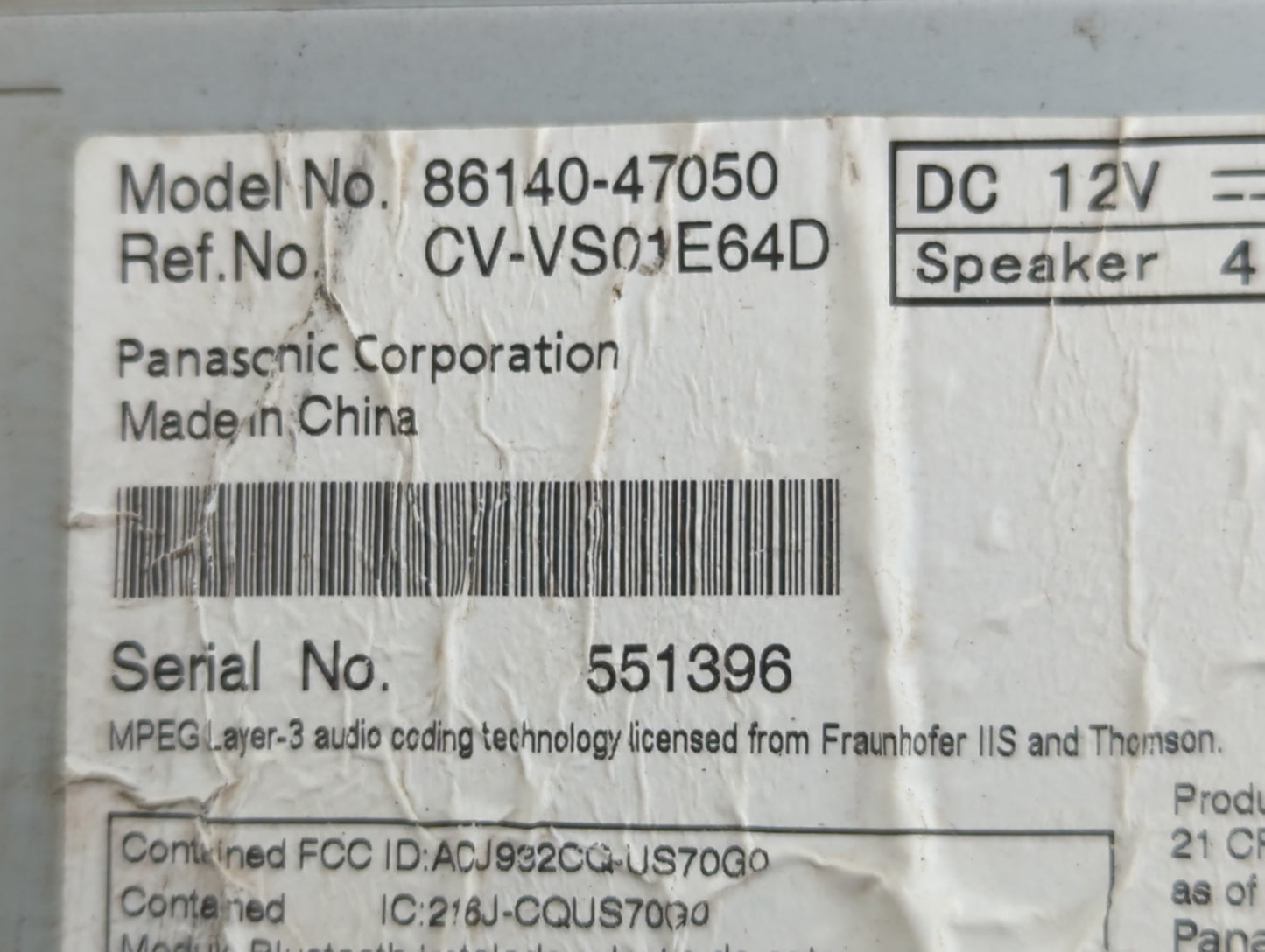 2012-2015 Toyota Prius Radio AM FM Cd Player Receiver Replacement P/N:86140-47050 Fits Fits 2012 2013 2014 2015 OEM Used Aut
