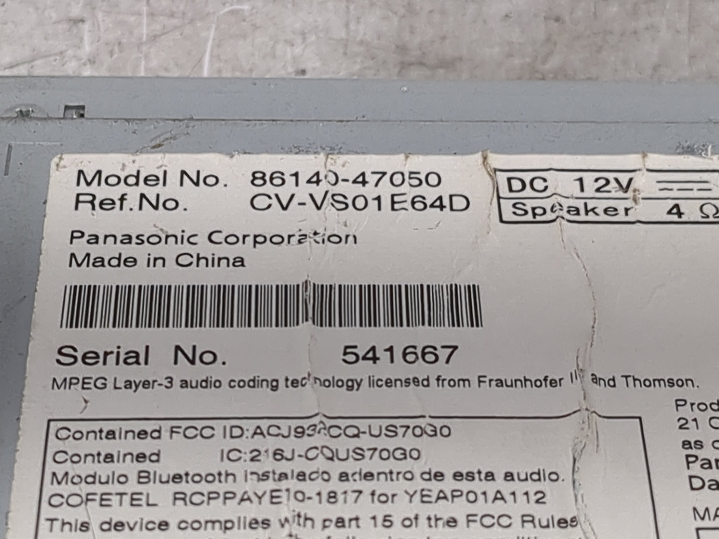 2012-2015 Toyota Prius Radio AM FM Cd Player Receiver Replacement P/N:86140-47050 CV-VS01E64D Fits Fits 2012 2013 2014 2015 