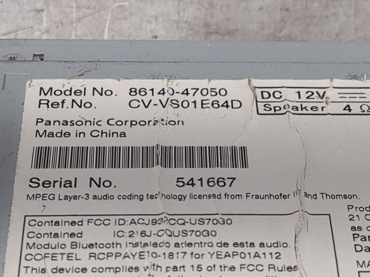 2012-2015 Toyota Prius Radio AM FM Cd Player Receiver Replacement P/N:86140-47050 CV-VS01E64D Fits Fits 2012 2013 2014 2015 