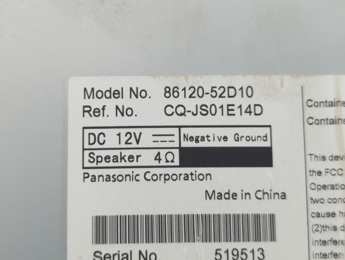 Toyota Prius Am Fm Cd Player Radio Receiver 568222 - Oemusedautoparts1.com