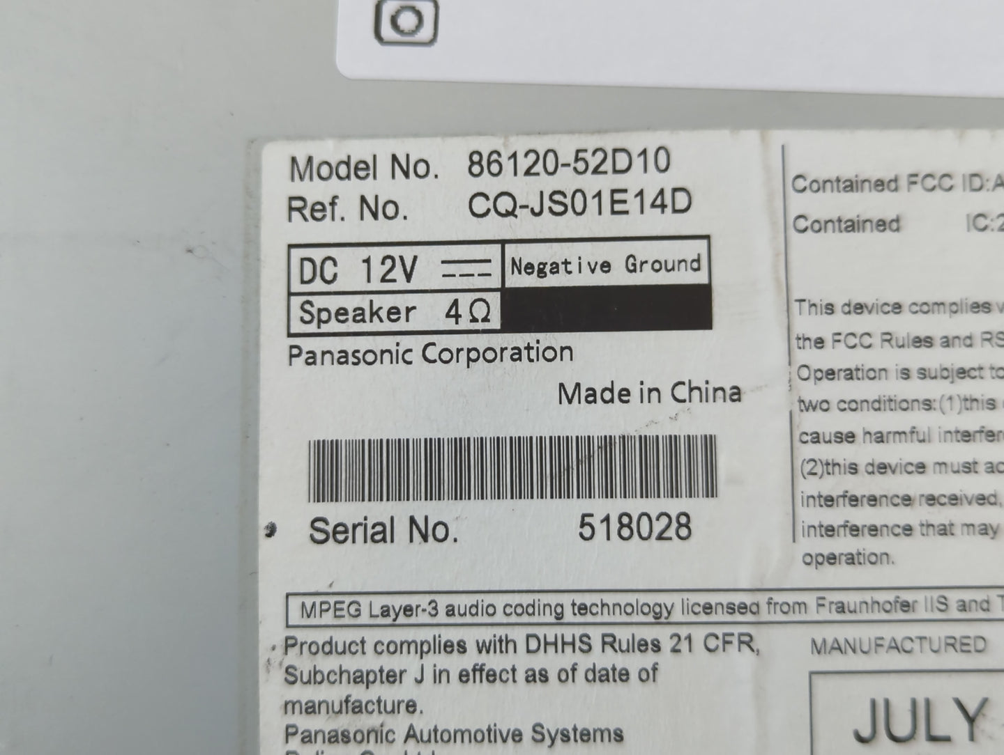 2012-2014 Toyota Prius Radio AM FM Cd Player Receiver Replacement P/N:CQ-JS01E14D 86120-52D10 Fits Fits 2012 2013 2014 OEM U