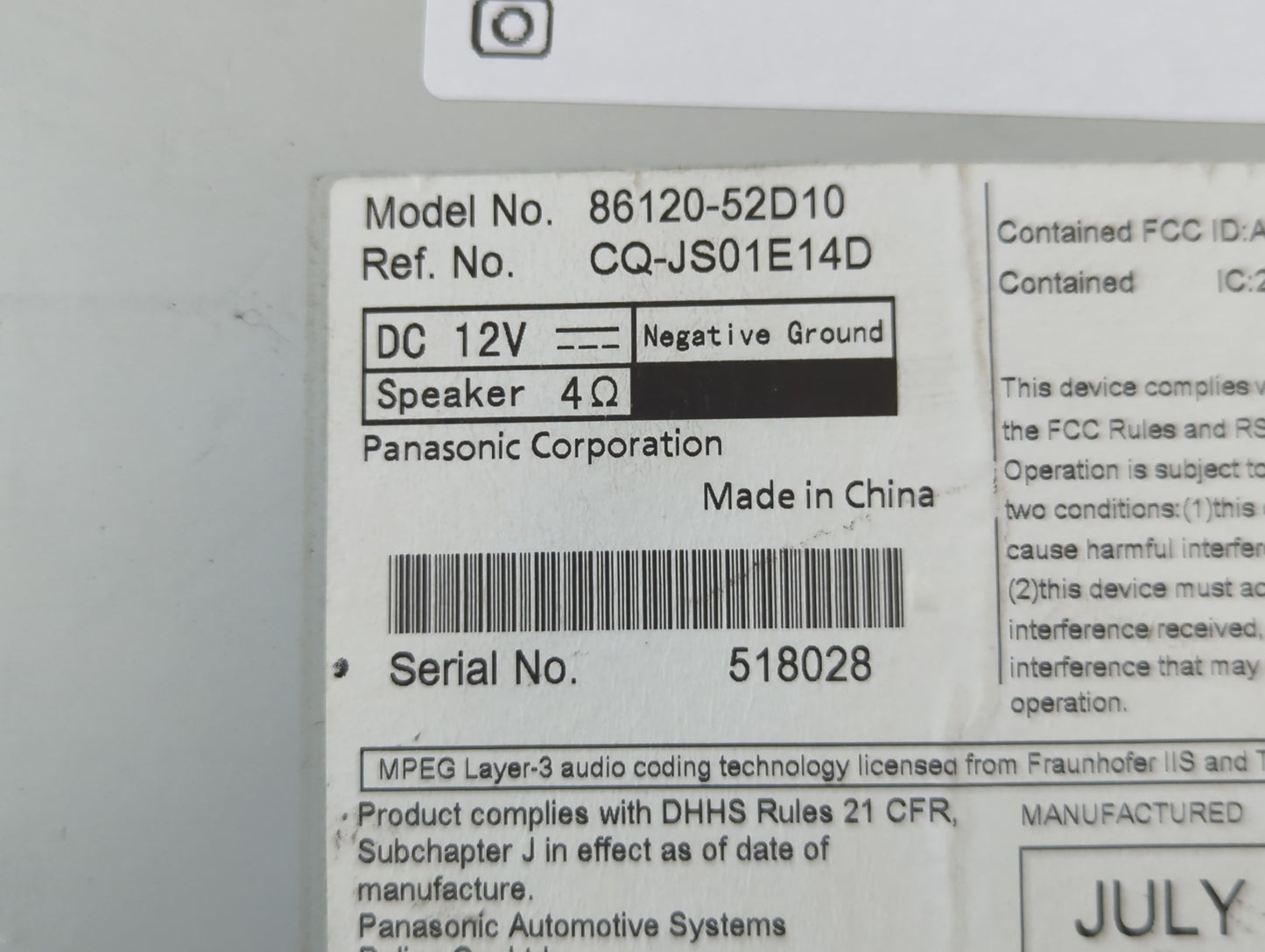 2012-2014 Toyota Prius Radio AM FM Cd Player Receiver Replacement P/N:CQ-JS01E14D 86120-52D10 Fits Fits 2012 2013 2014 OEM U