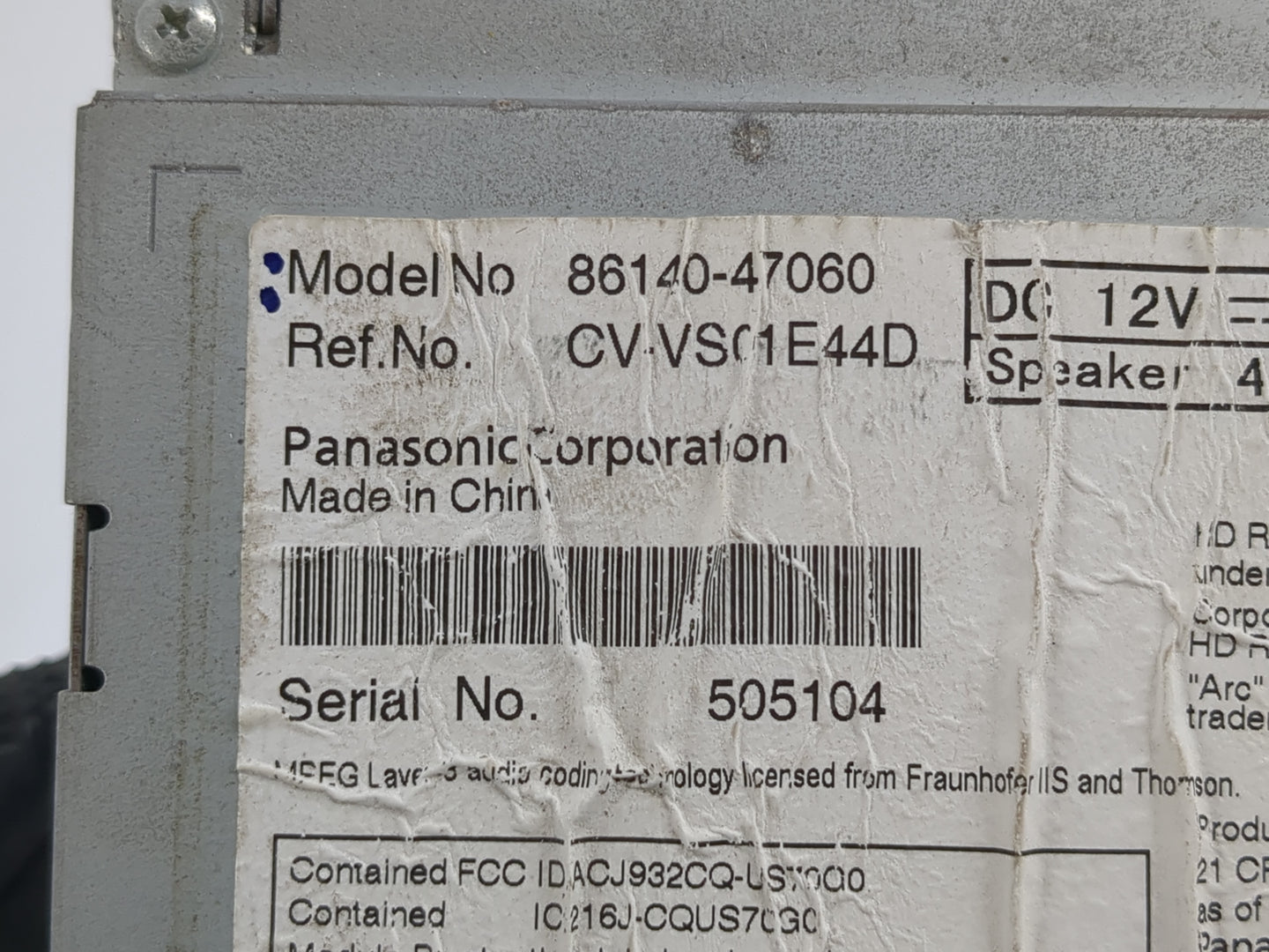2012-2015 Toyota Prius Radio AM FM Cd Player Receiver Replacement P/N:86140-47060 Fits Fits 2012 2013 2014 2015 OEM Used Aut