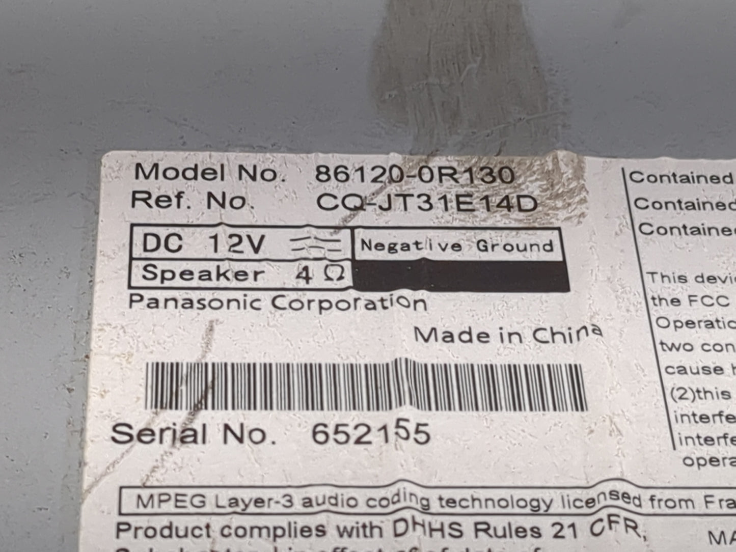 2012 Toyota Rav4 Radio AM FM Cd Player Receiver Replacement P/N:86120-0R130 CQ-JT31E14D Fits OEM Used Auto Parts - Oemusedau
