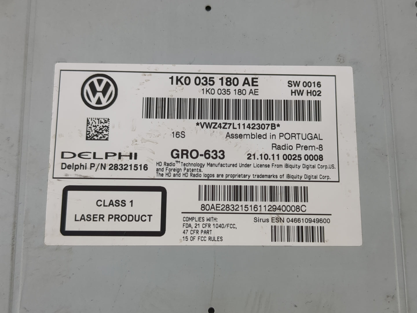 2012-2013 Volkswagen Cc Radio AM FM Cd Player Receiver Replacement P/N:1K0 035 180 AE Fits Fits 2012 2013 2014 2015 OEM Used