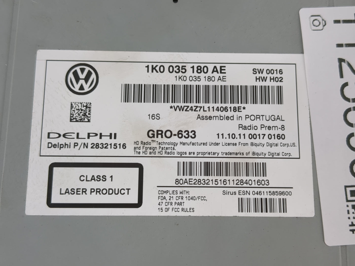 2012-2013 Volkswagen Cc Radio AM FM Cd Player Receiver Replacement P/N:1K0 035 180 AE Fits Fits 2012 2013 2014 2015 OEM Used