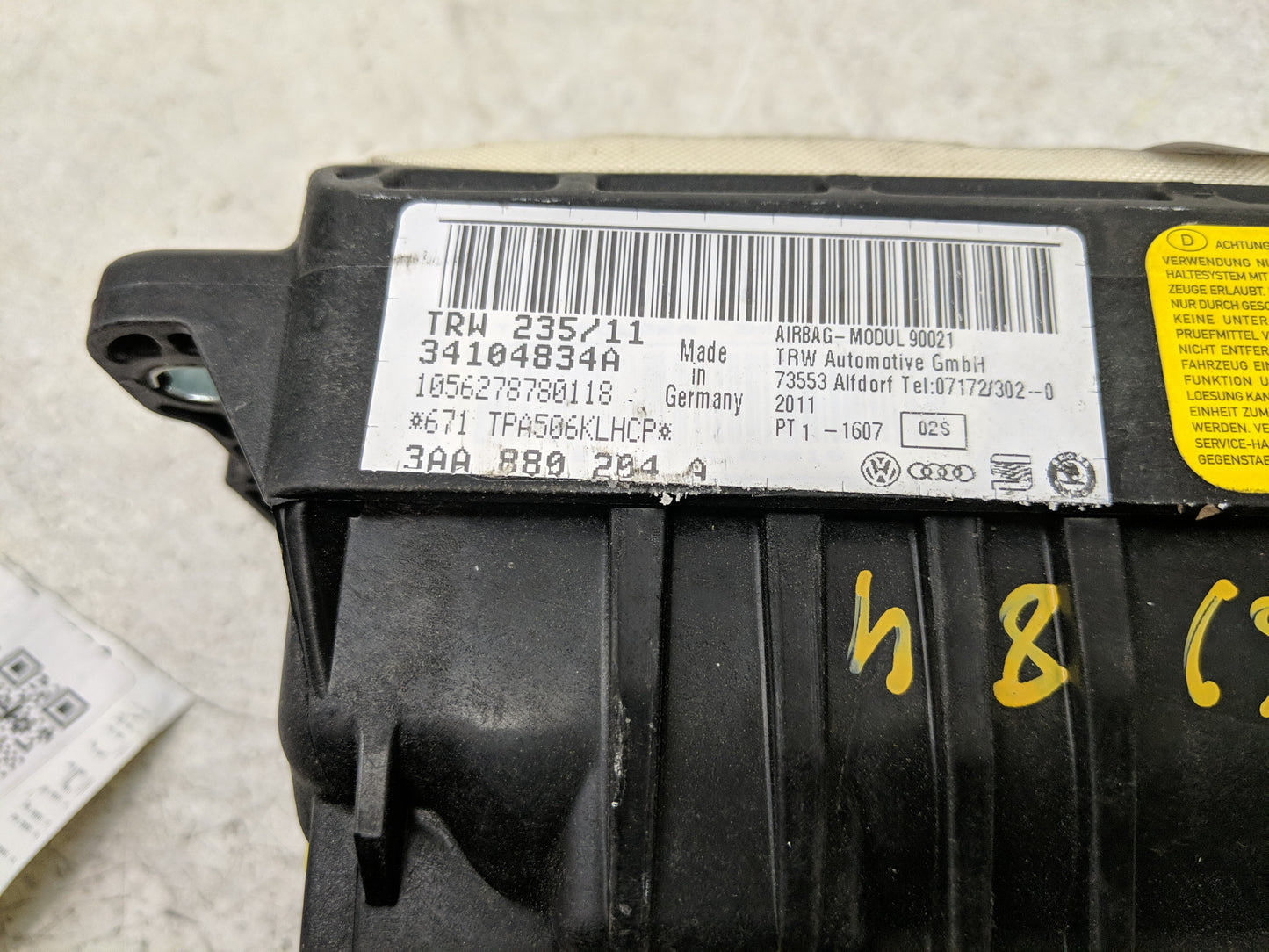 2011-2012 Volkswagen Cc Air Bag Passenger Right Dashboard OEM Fits Fits 2011 2012 OEM Used Auto Parts - Oemusedautoparts1.co