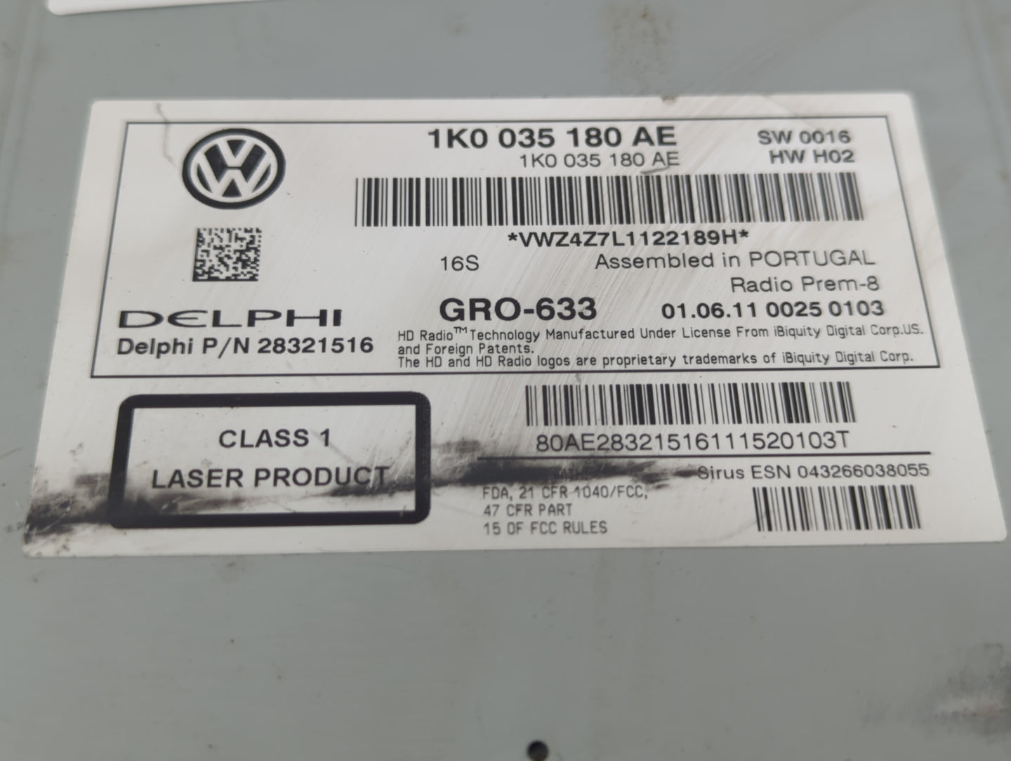 2012-2013 Volkswagen Cc Radio AM FM Cd Player Receiver Replacement P/N:1K0035180AE Fits Fits 2012 2013 2014 2015 OEM Used Au