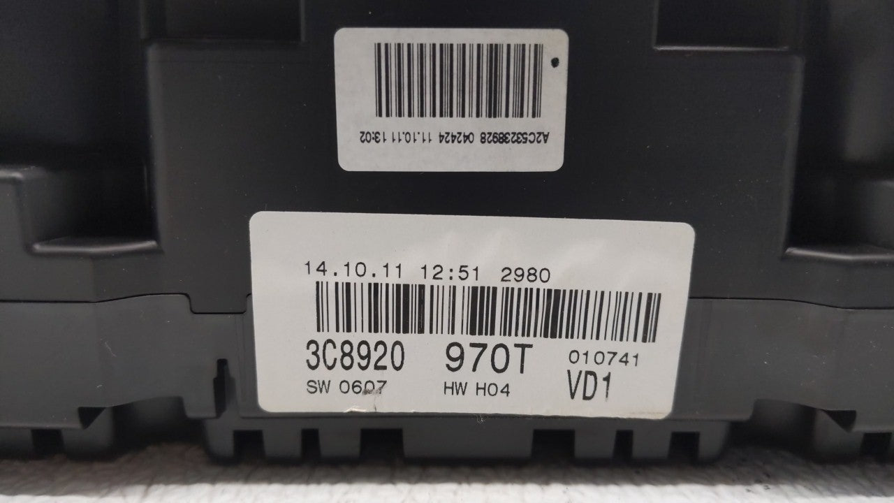 2009-2010 Volkswagen Cc Instrument Cluster Speedometer Gauges P/N:3C8 920 970T 3C8920970T Fits Fits 2009 2010 OEM Used Auto 