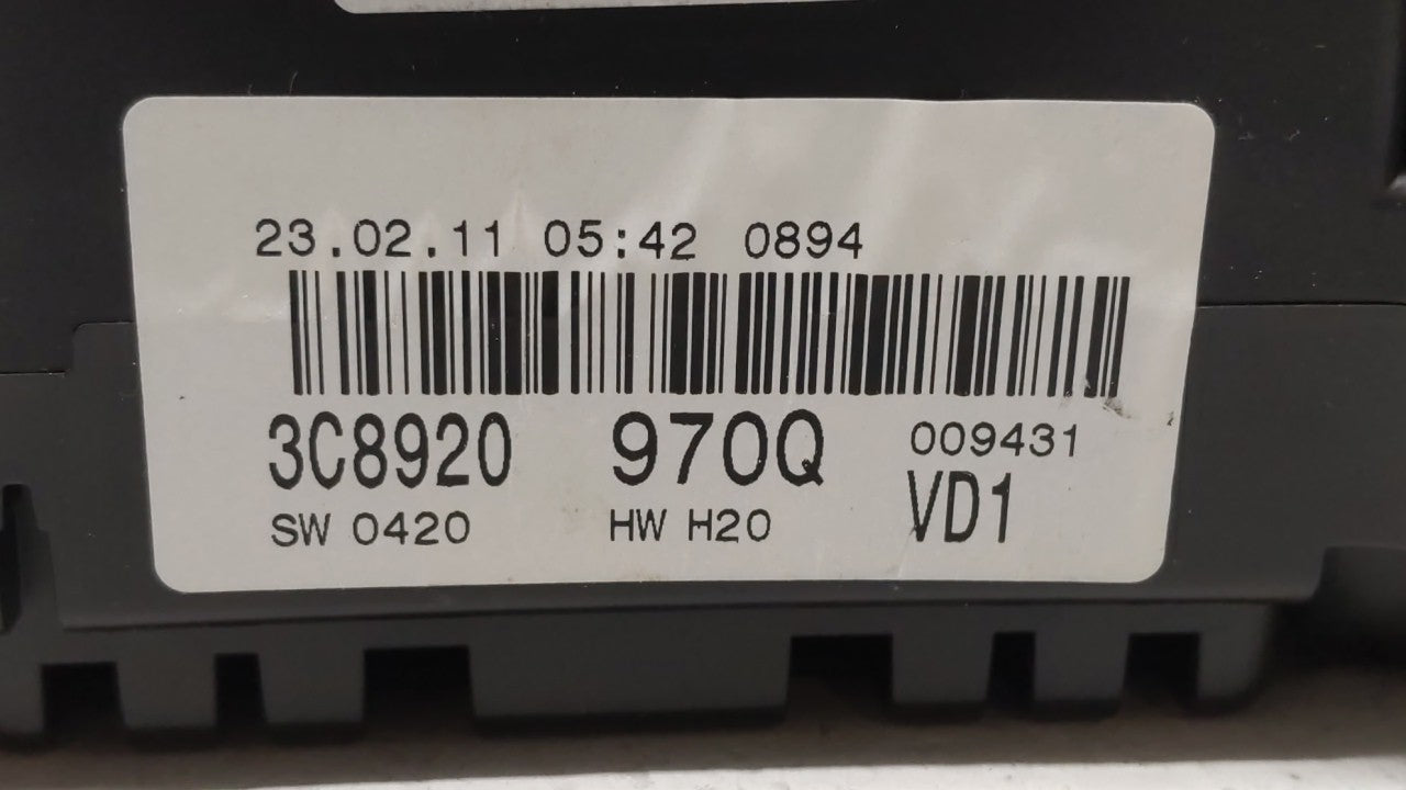 2011 Volkswagen Cc Instrument Cluster Speedometer Gauges P/N:3C8920 970T Fits OEM Used Auto Parts - Oemusedautoparts1.com